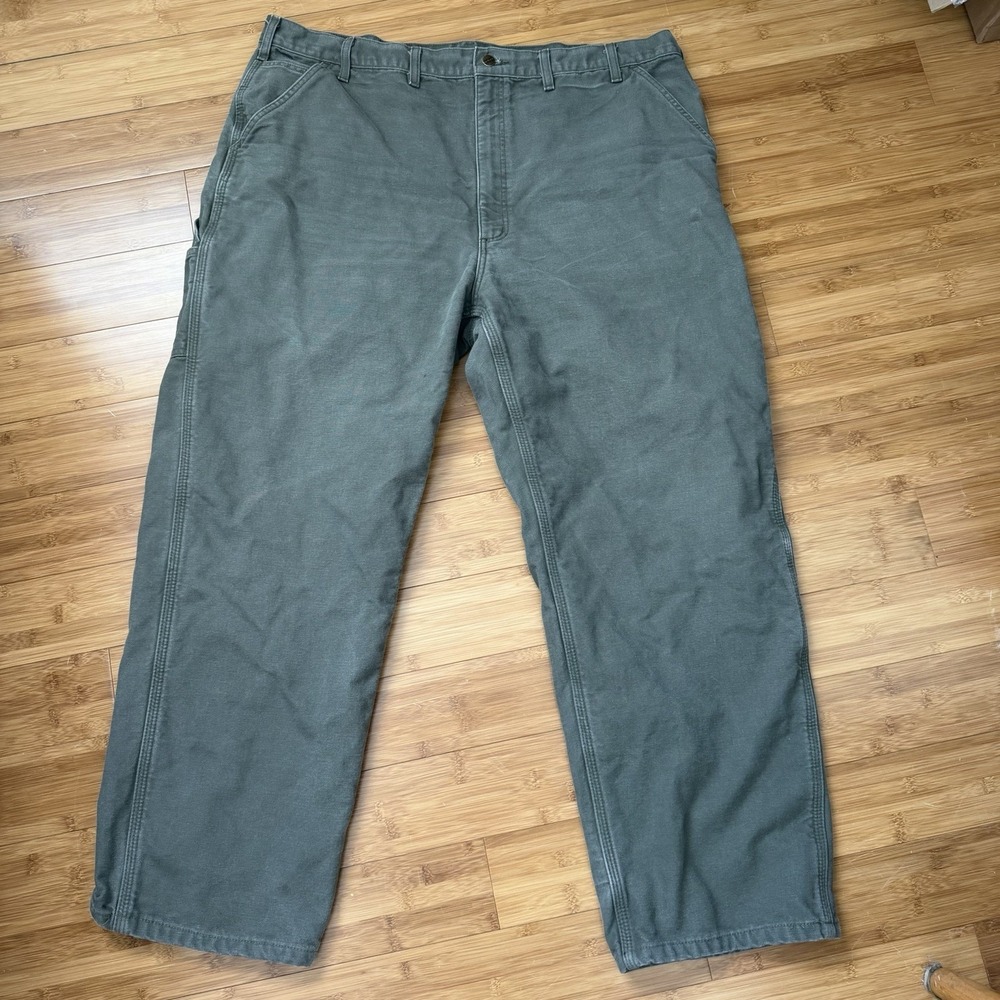Carhartt Mens Flannel Lined Work Pants 44 x 34 Moss Green Loose Original Fit - Picture 3 of 6